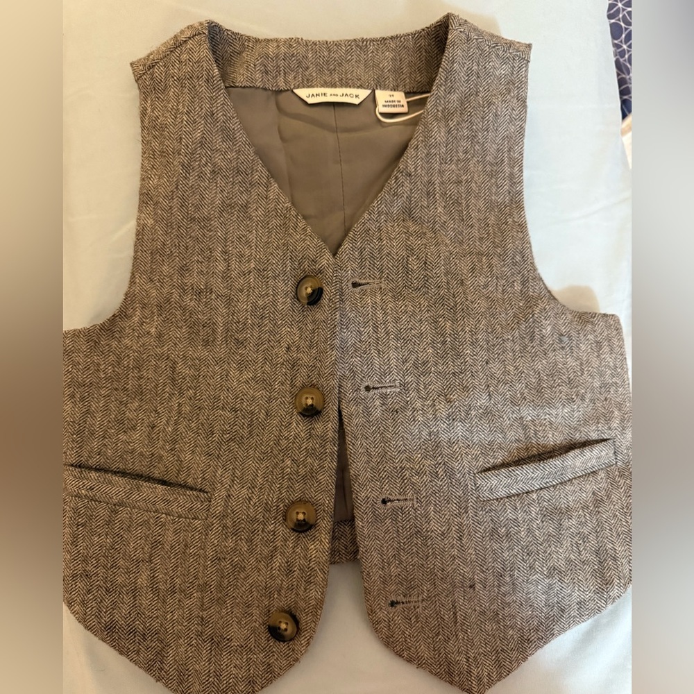 Janie and Jack Gray Herringbone Vest